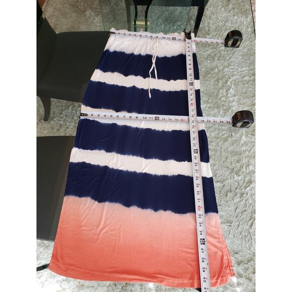 a.n.a Maxi Skirt Womens Large White Blue Striped Stretch Side Slit Drawstring - Picture 8 of 12